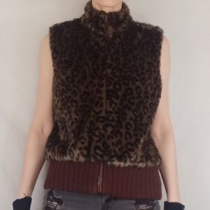 NWT Vintage Faux Fur Leopard Print Zip Up Vest